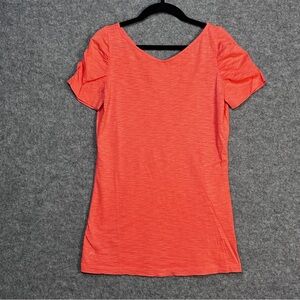 Lily Pulitzer Size S Coral Short Ruched Sleeve V-Neck Tunic Top Pima Cotton